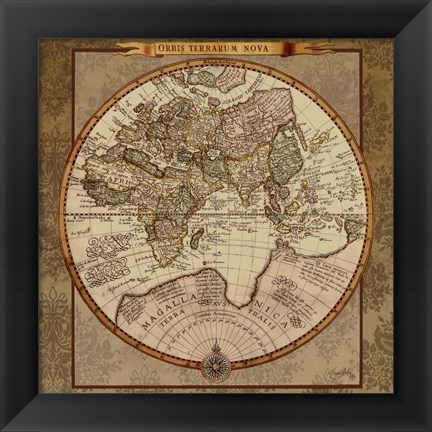 Framed Damask World Map II Print