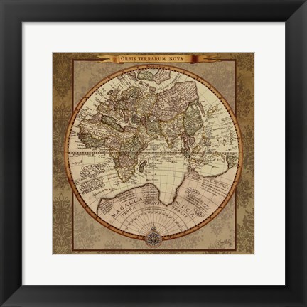 Framed Damask World Map II Print