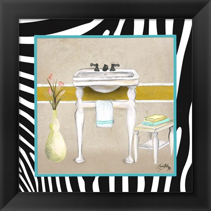 Framed Zebra Bath I Print