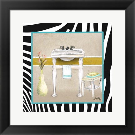 Framed Zebra Bath I Print