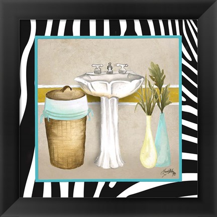 Framed Zebra Bath II Print