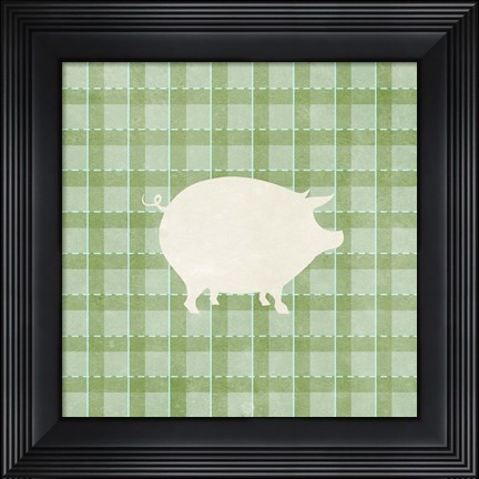 Framed Farm Pig on Plaid Print