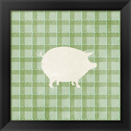 Framed Farm Pig on Plaid Print