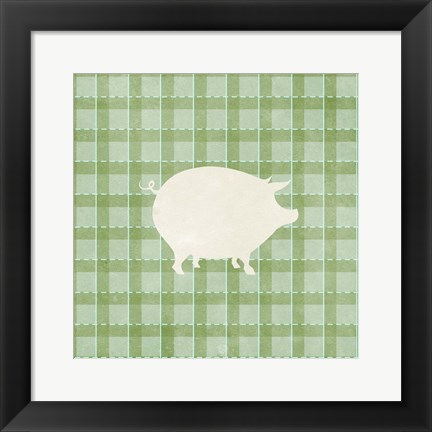 Framed Farm Pig on Plaid Print