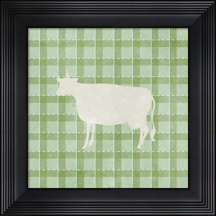 Framed Farm Cow on Plaid Print