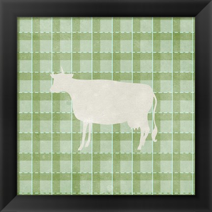 Framed Farm Cow on Plaid Print