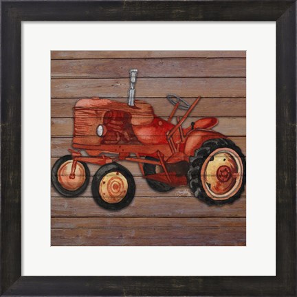 Framed Tractor on Wood II Print