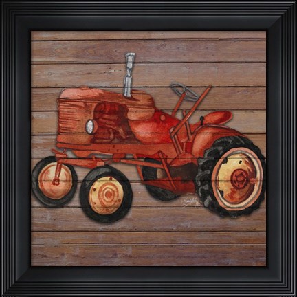 Framed Tractor on Wood II Print
