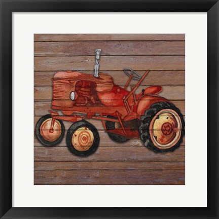 Framed Tractor on Wood II Print