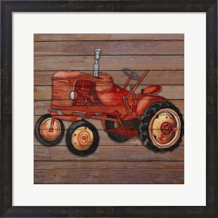 Framed Tractor on Wood II Print