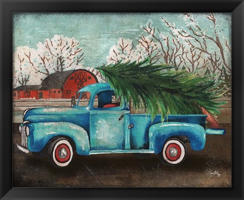 Framed Blue Truck and Tree I Print