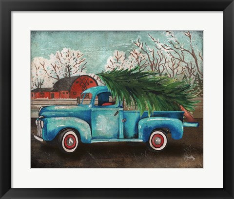 Framed Blue Truck and Tree I Print