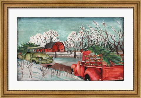 Framed Winter Time on the Farm with Lights Print