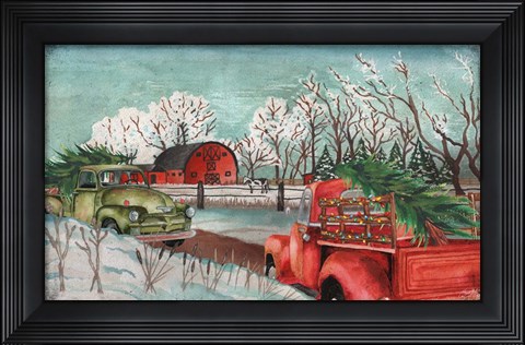 Framed Winter Time on the Farm with Lights Print