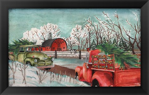 Framed Winter Time on the Farm with Lights Print