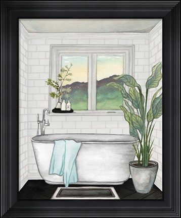 Framed Modern Black and White Bath I Print