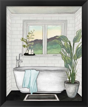 Framed Modern Black and White Bath I Print