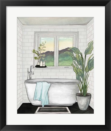 Framed Modern Black and White Bath I Print