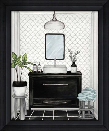 Framed Modern Black and White Bath II Print