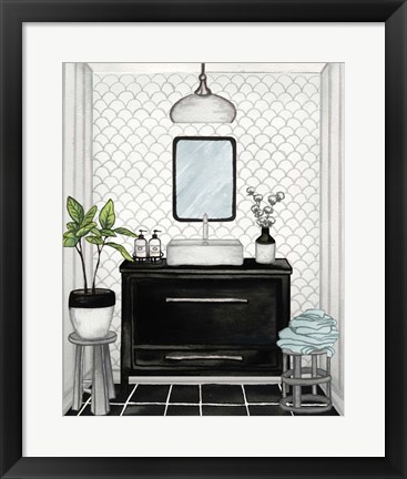 Framed Modern Black and White Bath II Print