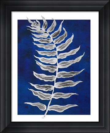 Framed Blue Fern in White Border I Print