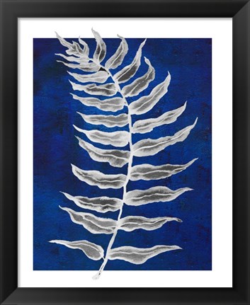 Framed Blue Fern in White Border I Print