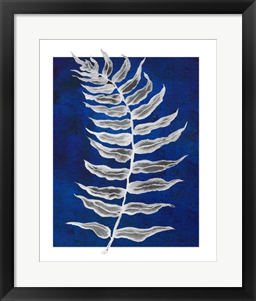 Framed Blue Fern in White Border I Print