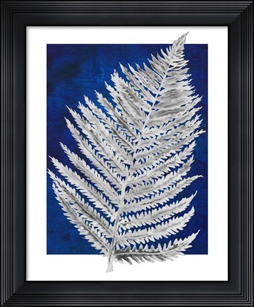 Framed Blue Fern in White Border II Print