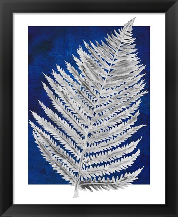 Framed Blue Fern in White Border II Print