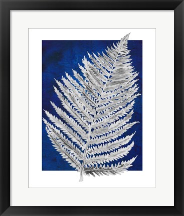 Framed Blue Fern in White Border II Print