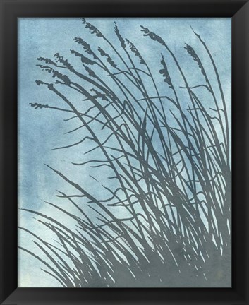 Framed Tall Grasses on Blue I Print