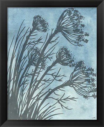 Framed Tall Grasses on Blue II Print