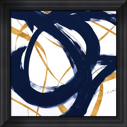 Framed Navy with Gold Strokes I Print