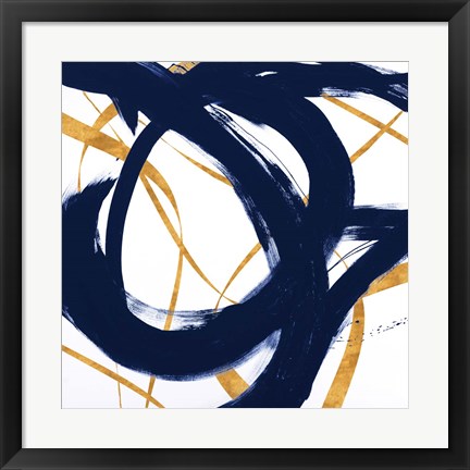 Framed Navy with Gold Strokes I Print