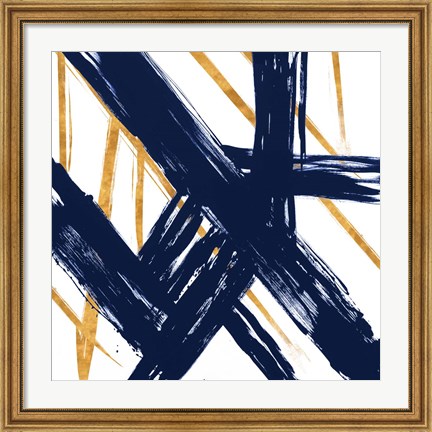 Framed Navy with Gold Strokes III Print