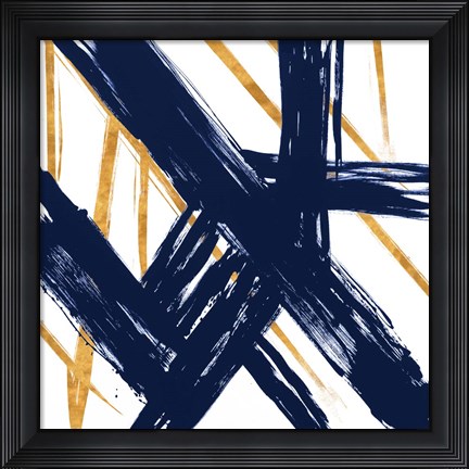 Framed Navy with Gold Strokes III Print