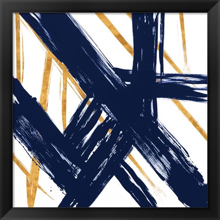 Framed Navy with Gold Strokes III Print