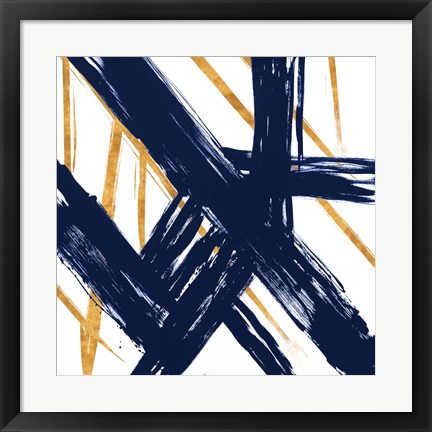 Framed Navy with Gold Strokes III Print