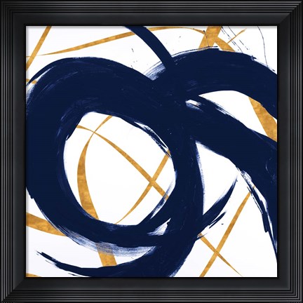 Framed Navy with Gold Strokes II Print