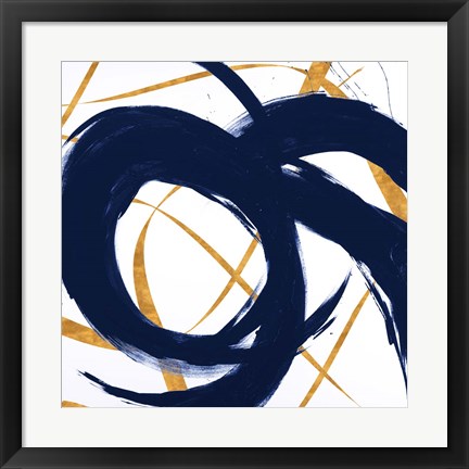 Framed Navy with Gold Strokes II Print