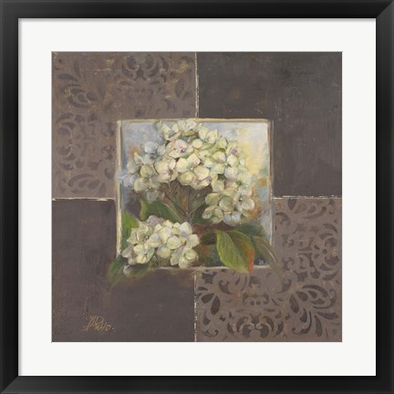 Framed Hydrangeas on Brown I Print