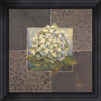 Framed Hydrangeas on Brown II Print