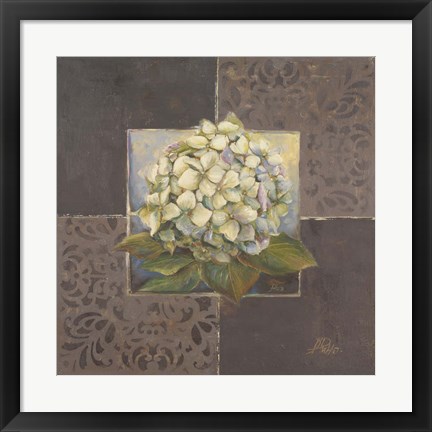 Framed Hydrangeas on Brown II Print