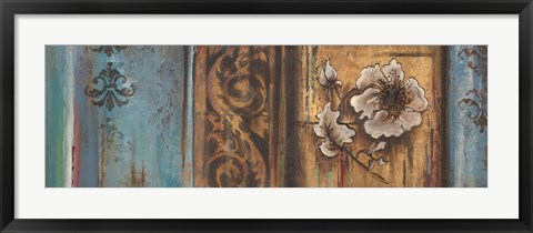 Framed Blue Eclecticism with Floral I Print