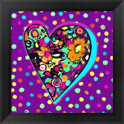 Framed Neon Hearts of Love I Print