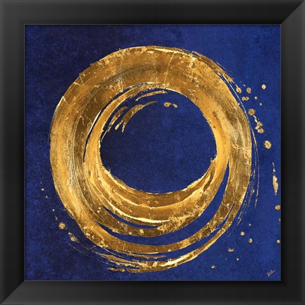 Framed Gold Circle on Blue Print