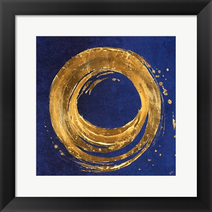 Framed Gold Circle on Blue Print