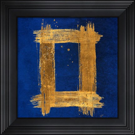 Framed Gold Rectangle on Blue Print