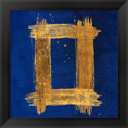 Framed Gold Rectangle on Blue Print