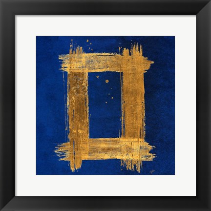 Framed Gold Rectangle on Blue Print